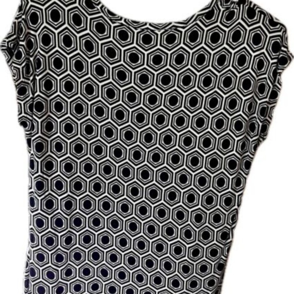 Michael Kors Top Womens Small Black White Geometric Honeycomb Short Sleeve Scoop